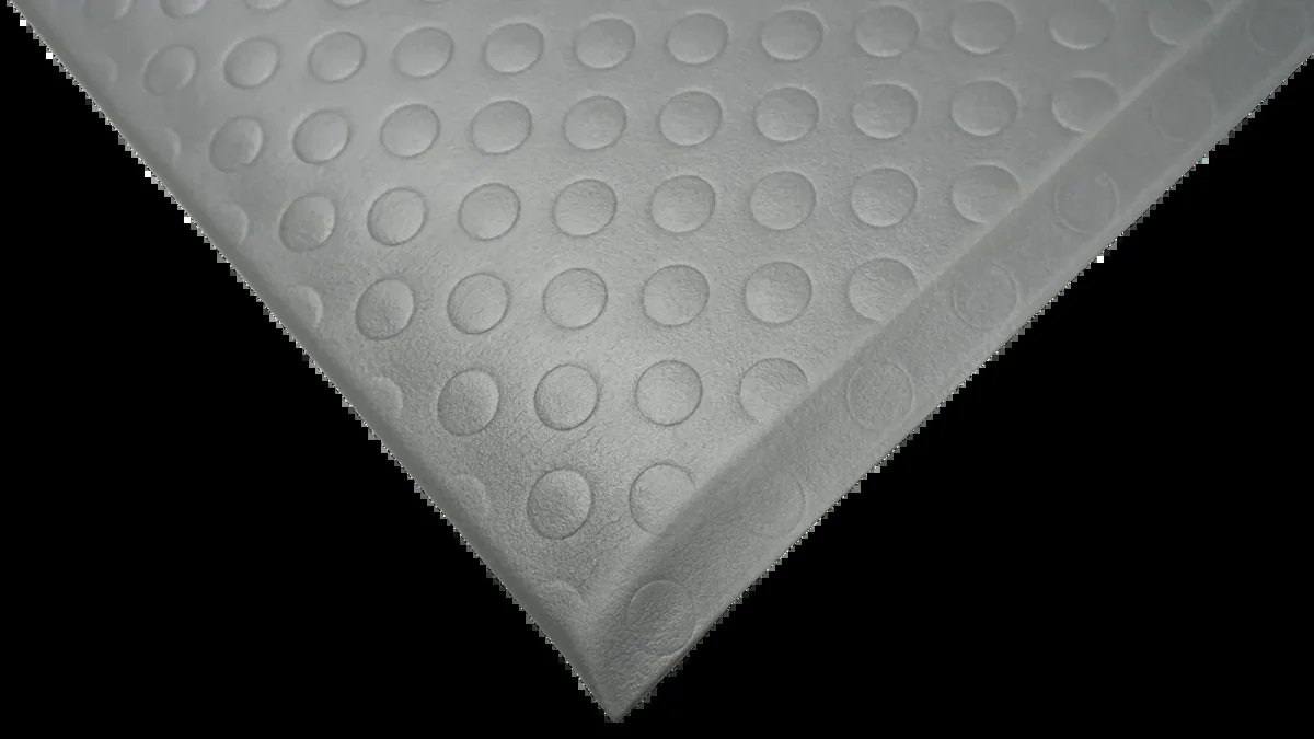 Corner of Bubble Grey matting showing the 12.7 mm thickness and the bevelled edge